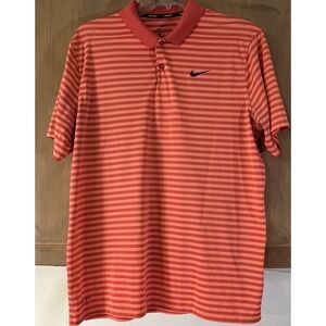 Nike Mens Golf Shirt Dri-Fit Salmon Color Stripes with‎ Swoosh Sz XL.